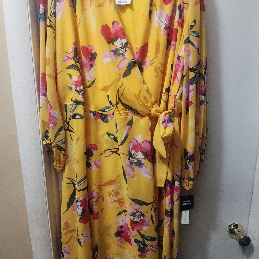 Floral Yellow Wrap Dress